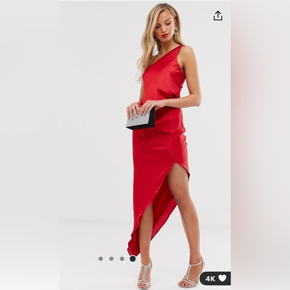 ASOS design satin one shoulder midi dress in red - Picture 4 of 4